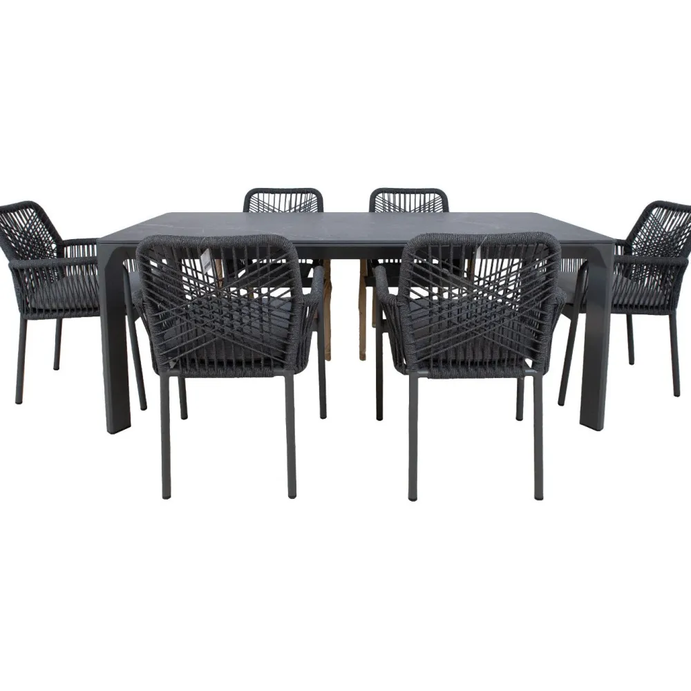 Outlet Home4you Puutarhakalustesetti CARVES olefiiniköysipunostuoleilla, 6 tuolia, harmaa