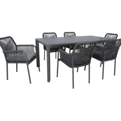Outlet Home4you Puutarhakalustesetti CARVES olefiiniköysipunostuoleilla, 6 tuolia, harmaa