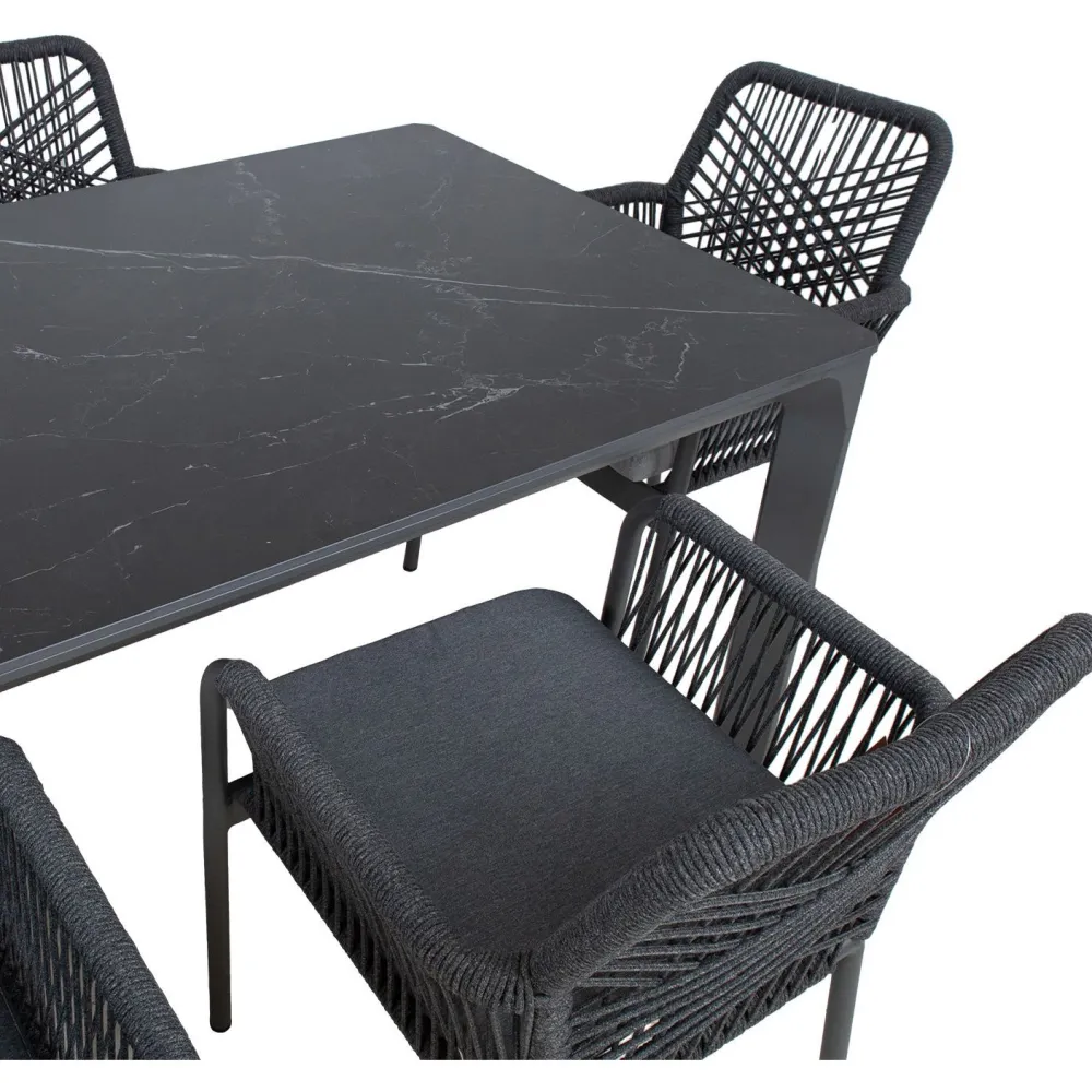 Outlet Home4you Puutarhakalustesetti CARVES olefiiniköysipunostuoleilla, 6 tuolia, harmaa