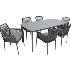Outlet Home4you Puutarhakalustesetti BEIDA olefiiniköysipunostuoleilla, 6 tuolia, harmaa