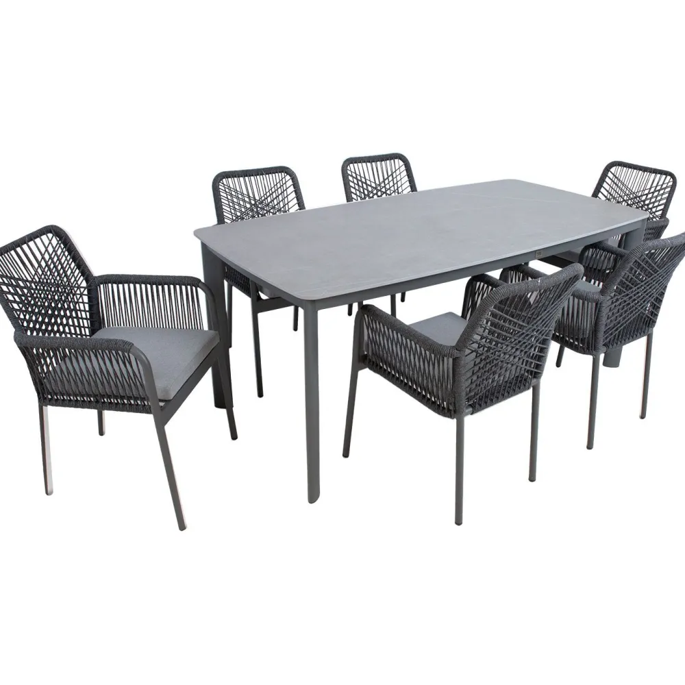 Outlet Home4you Puutarhakalustesetti BEIDA olefiiniköysipunostuoleilla, 6 tuolia, harmaa