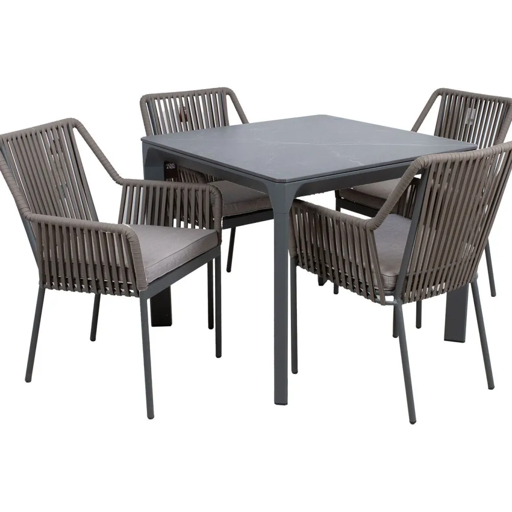 Clearance Home4you Puutarhakalustesetti CARVES pöytä ja 4 tuolia, harmaa
