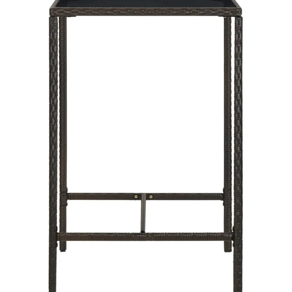 Hot FinePRICE Puutarhan baaripöytä, ruskea, 70x70x110 cm, polyrottinki ja lasi