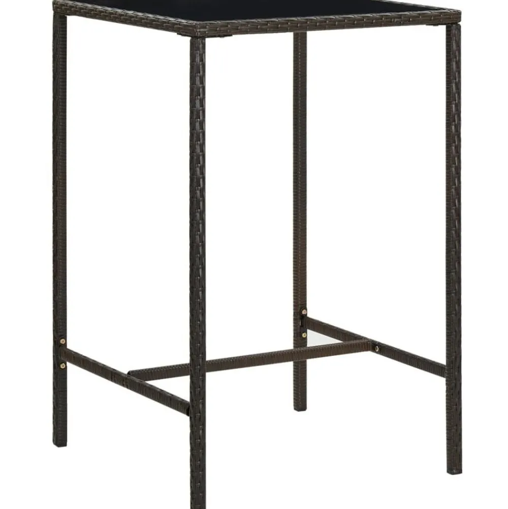 Hot FinePRICE Puutarhan baaripöytä, ruskea, 70x70x110 cm, polyrottinki ja lasi