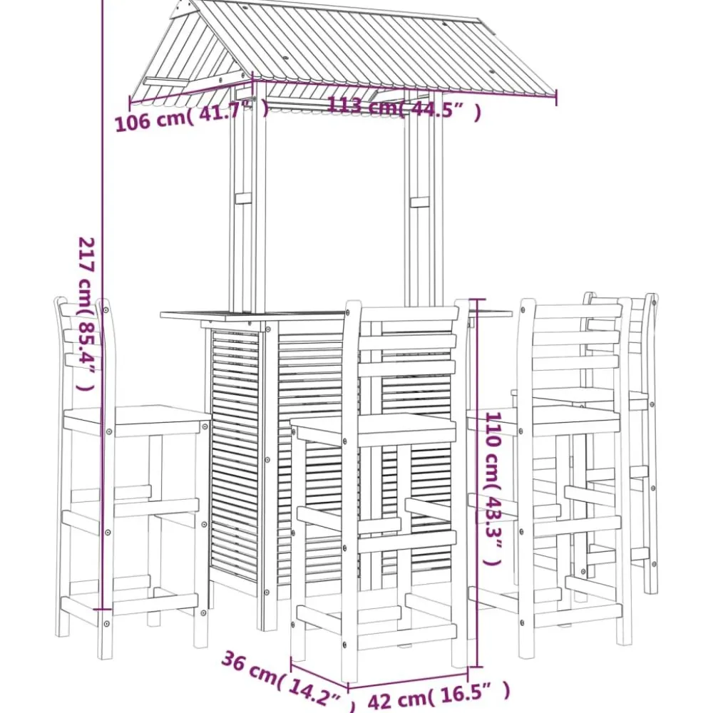 Outlet FinePRICE Puutarhan bistrosarja 5-osainen täysi akasiapuu (16007)