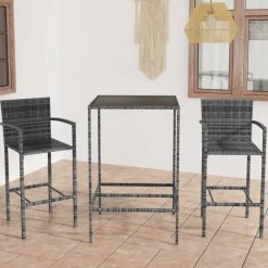 Clearance FinePRICE Puutarhan bistrosarja 3-osainen polyrottinki (64838) Harmaa