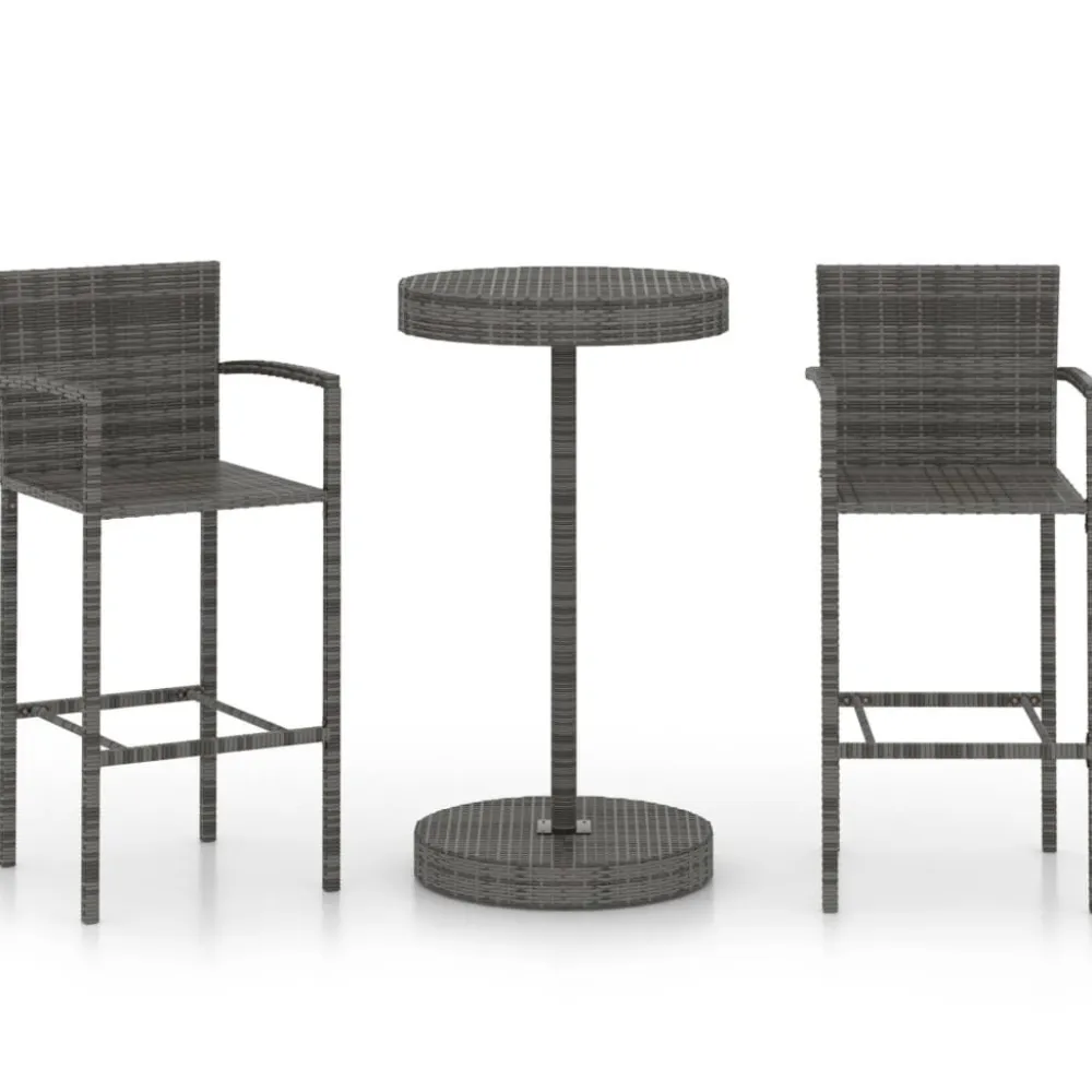 Outlet FinePRICE Puutarhan bistrosarja 3-osainen polyrottinki (64770) Harmaa