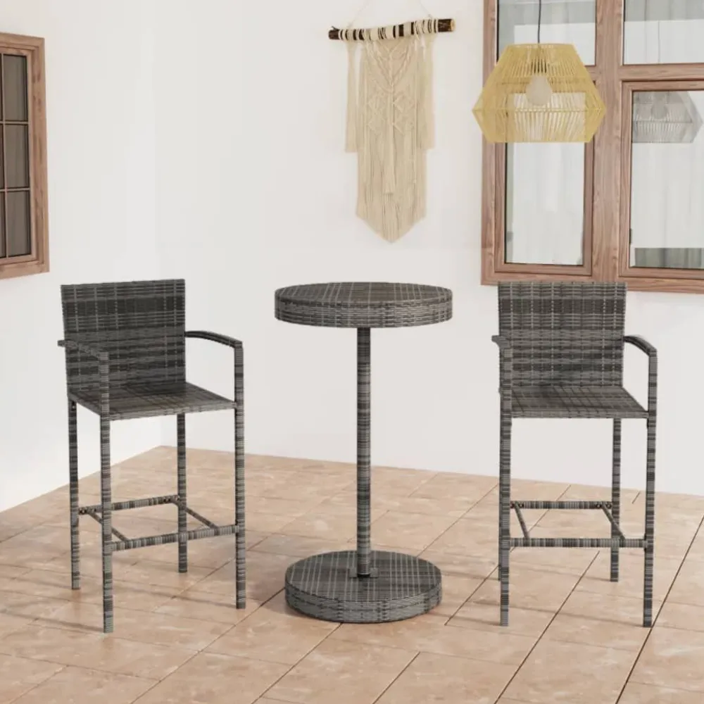 Outlet FinePRICE Puutarhan bistrosarja 3-osainen polyrottinki (64770) Harmaa