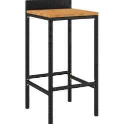 Clearance FinePRICE Puutarhan bistrosarja 3-osainen musta polyrottinki/täysi akasiapuu (87722)