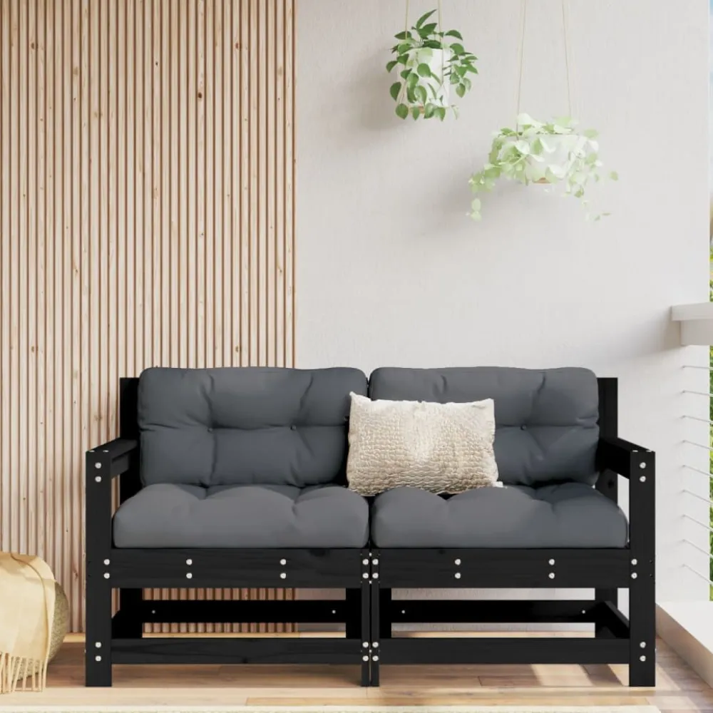 Clearance FinePRICE Puutarhan kulmasohvat 2 kpl, mäntyä, musta