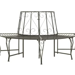 Outlet FinePRICE Puutarhan puolipyöreä puunympäryspenkki, 160 cm, teräs