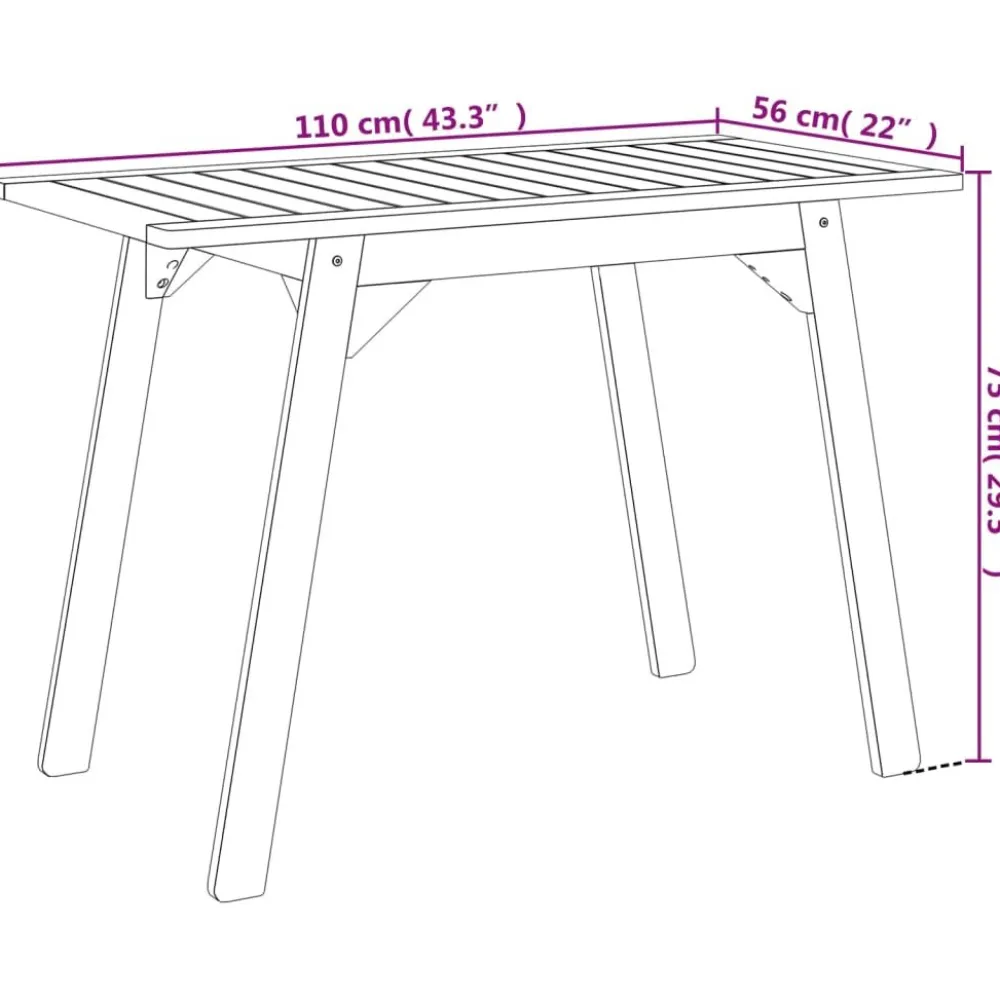 New FinePRICE Puutarhan ruokapöytä 110x56x75 cm täysi akasiapuu (66372)