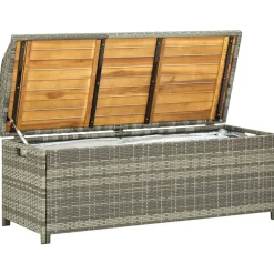 Discount FinePRICE Puutarhan säilytyspenkki 120 cm polyrottinki harmaa