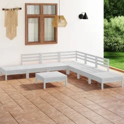 Outlet FinePRICE Puutarhan sohvasarja 8-osainen valkoinen täysi mänty (82653)