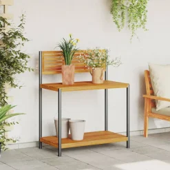 Sale FinePRICE Puutarhan työpöytä 90x50x110 cm täysi akasiapuu ja teräs (67619)