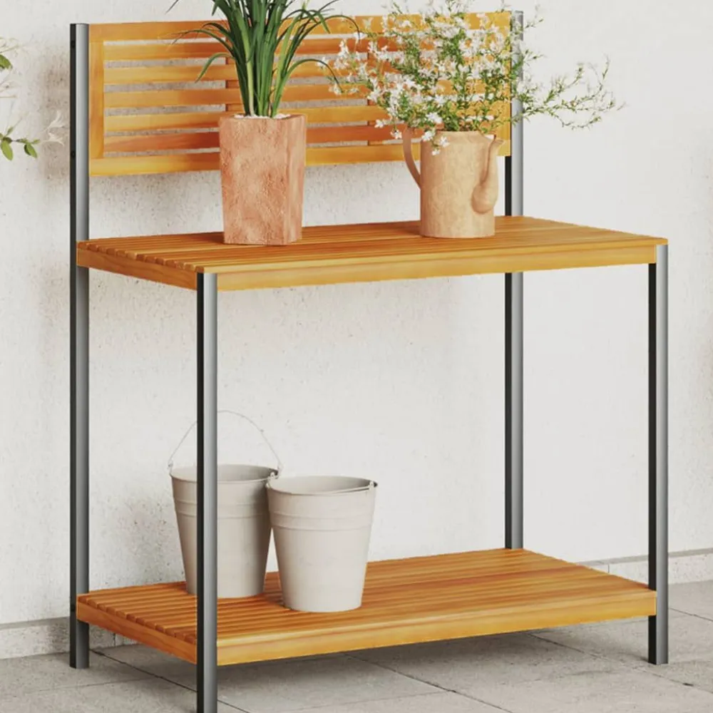 Sale FinePRICE Puutarhan työpöytä 90x50x110 cm täysi akasiapuu ja teräs (67619)