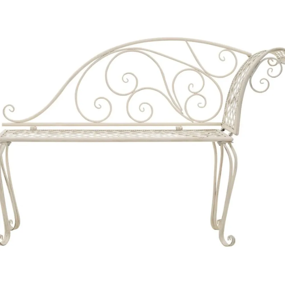 New FinePRICE Puutarhapenkki 128 cm metalli antiikinvalkoinen