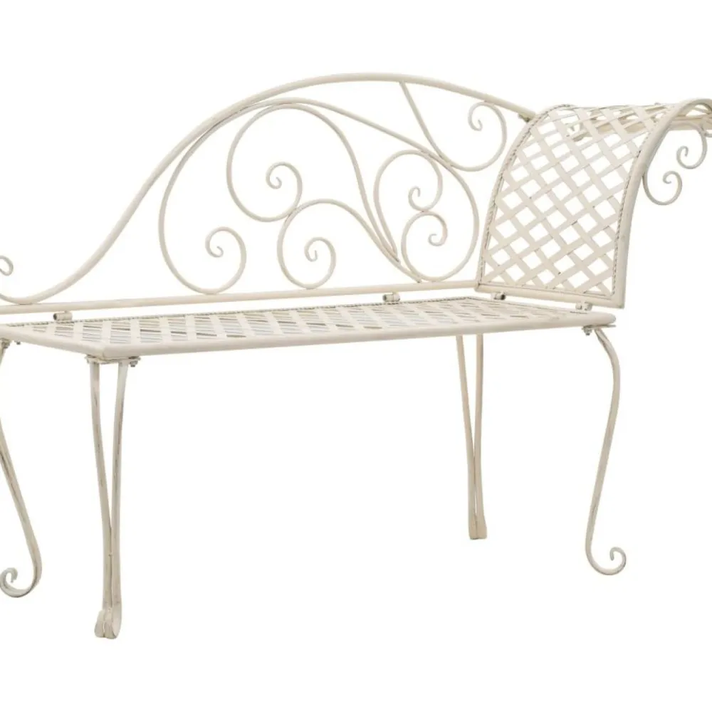 New FinePRICE Puutarhapenkki 128 cm metalli antiikinvalkoinen