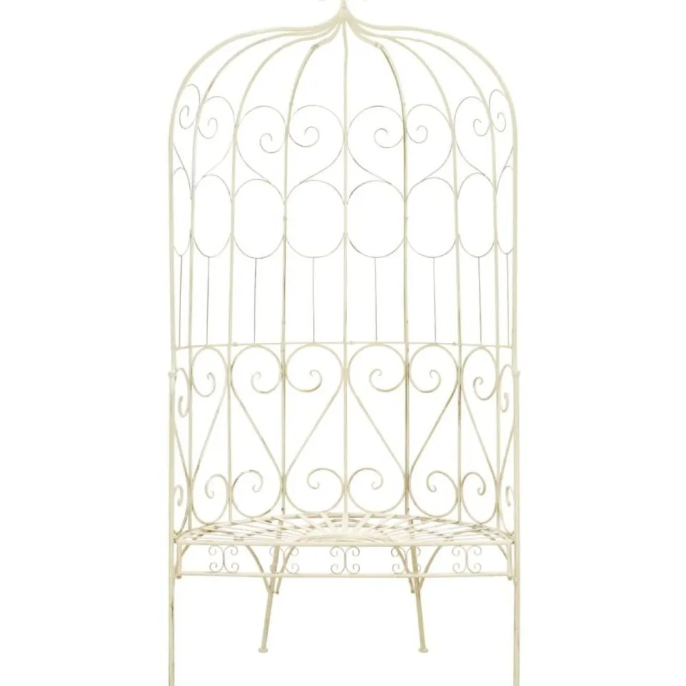 New FinePRICE Puutarhapenkki 95 cm rauta antiikinvalkoinen