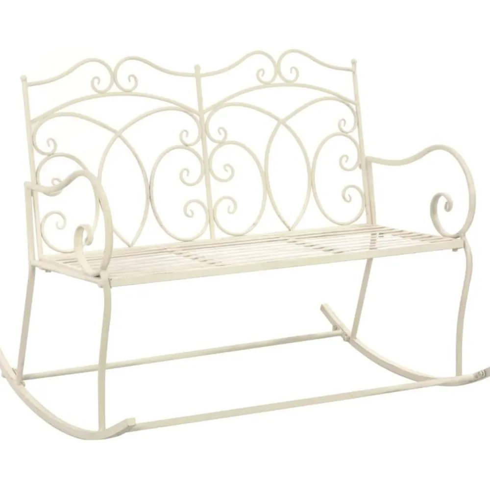 New FinePRICE Puutarhapenkki 104 cm rauta antiikinvalkoinen