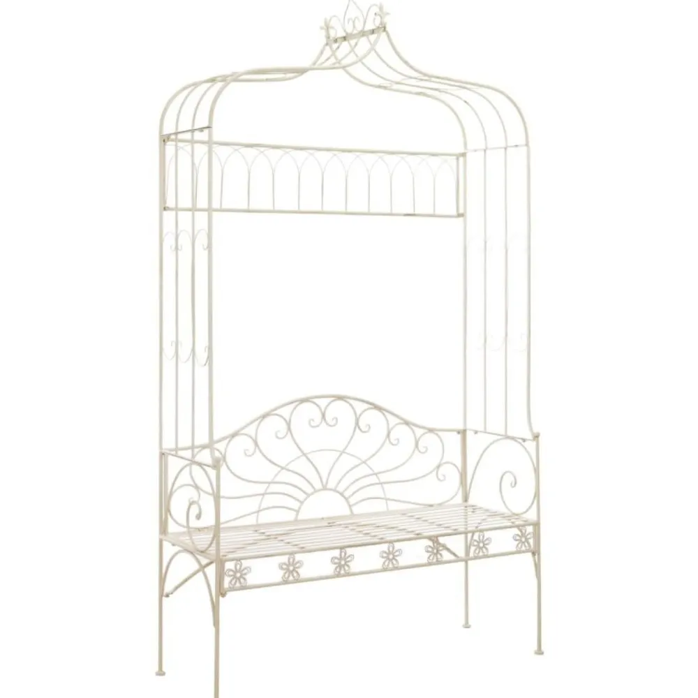 Sale FinePRICE Puutarhapenkki 122 cm rauta antiikinvalkoinen