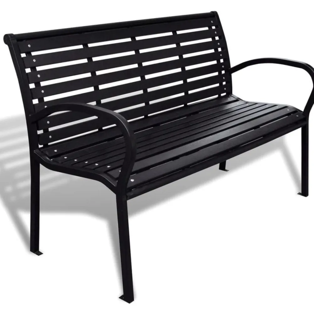 Sale FinePRICE Puutarhapenkki 125 cm teräs ja puukomposiitti musta