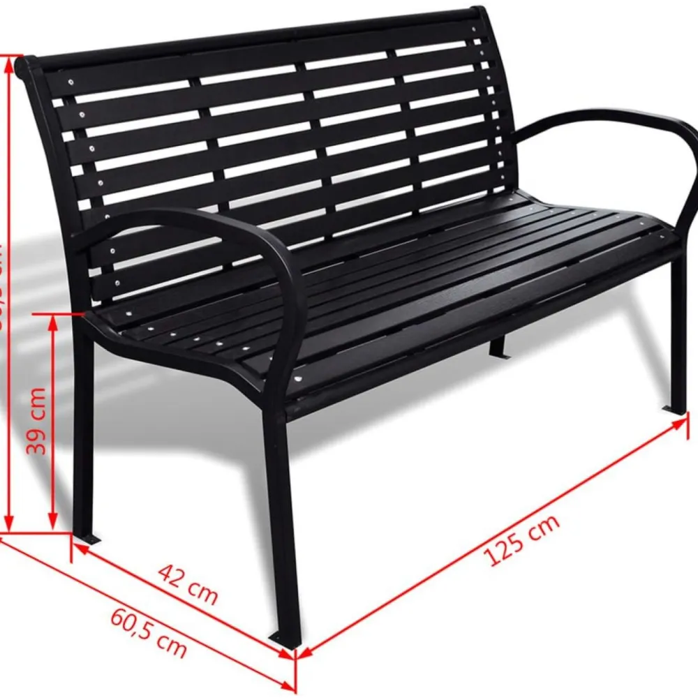Sale FinePRICE Puutarhapenkki 125 cm teräs ja puukomposiitti musta