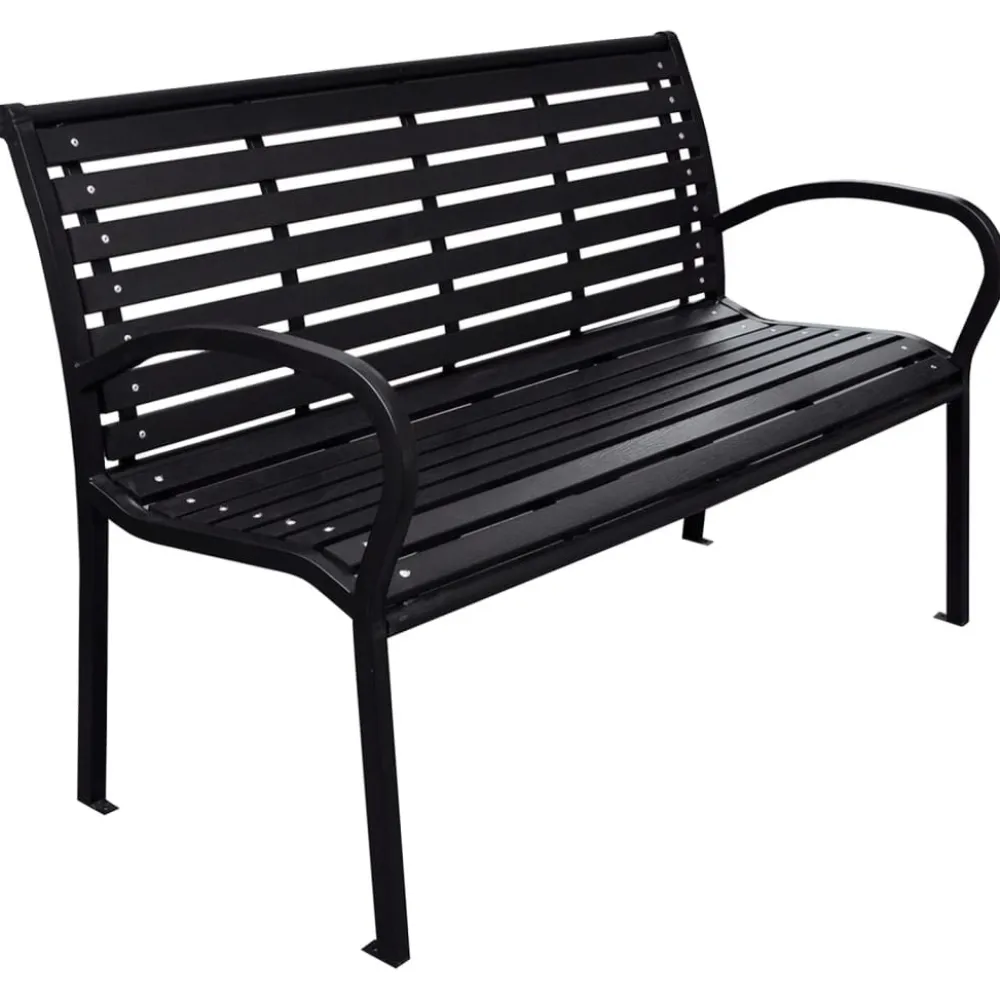 Hot FinePRICE Puutarhapenkki musta 116 cm teräs ja WPC (19578)