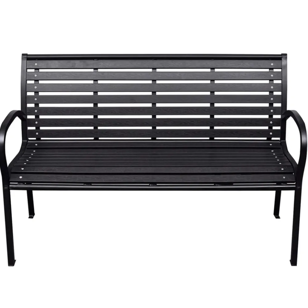 Hot FinePRICE Puutarhapenkki musta 116 cm teräs ja WPC (19578)