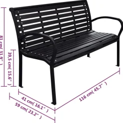 Hot FinePRICE Puutarhapenkki musta 116 cm teräs ja WPC (19578)