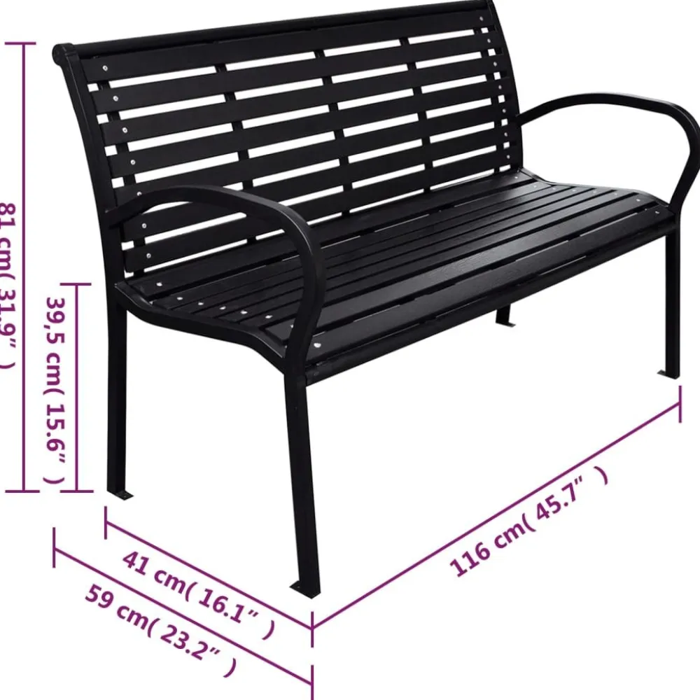 Hot FinePRICE Puutarhapenkki musta 116 cm teräs ja WPC (19578)