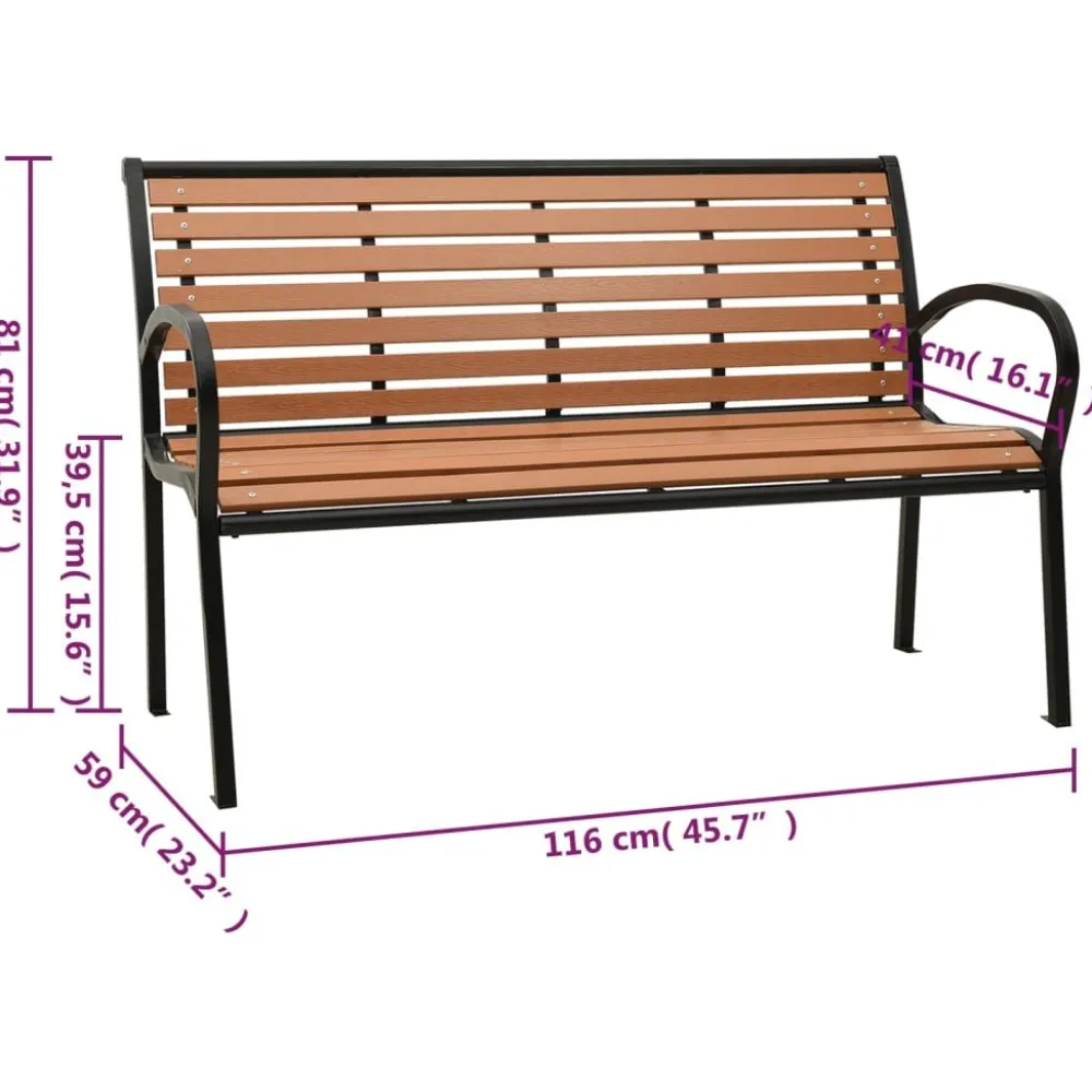 FinePRICE Puutarhapenkki musta ja ruskea 116 cm teräs ja WPC