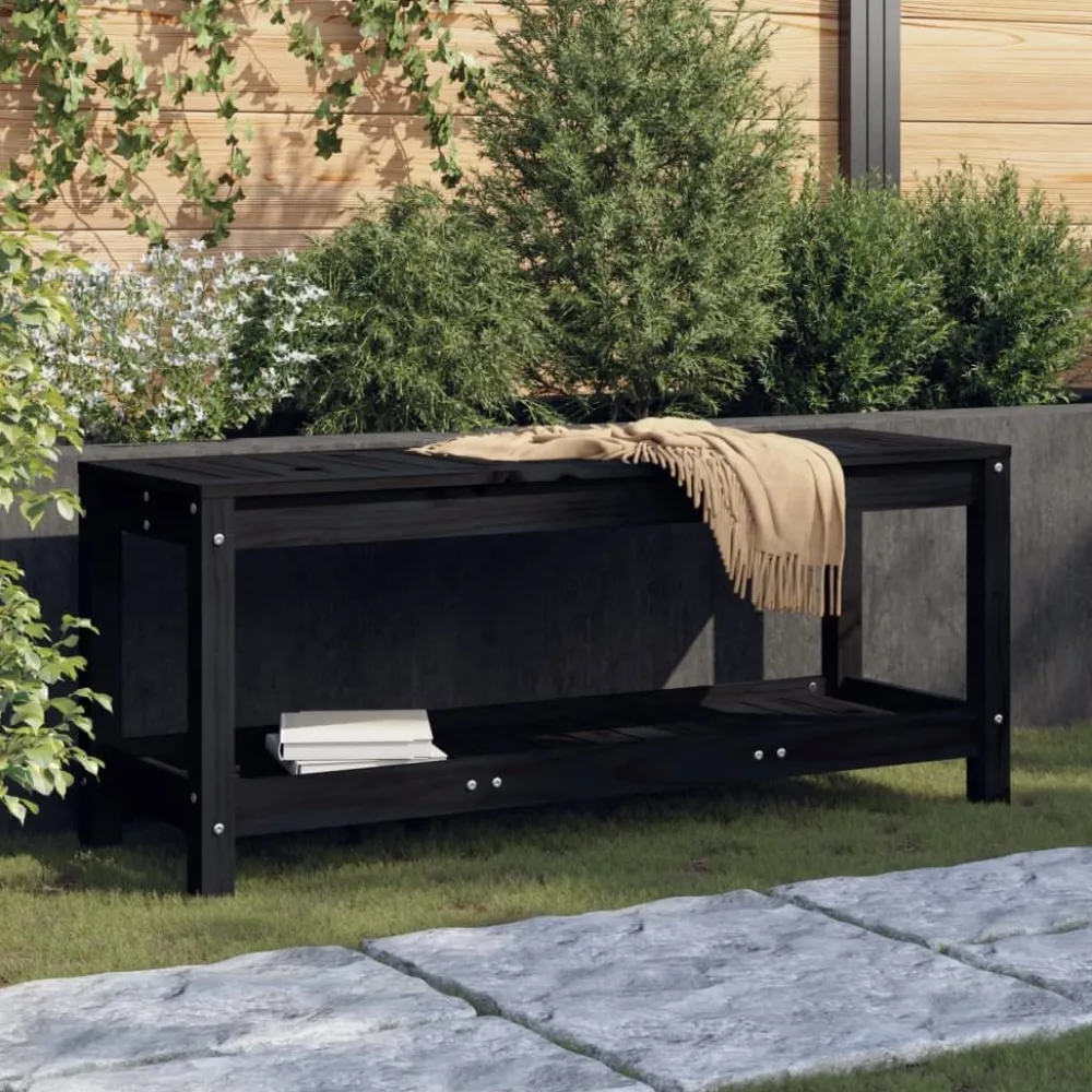 Clearance FinePRICE Puutarhapenkki musta 108x35x45 cm, mänty