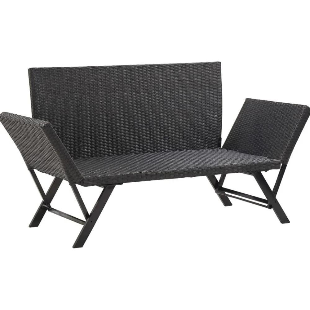 Clearance FinePRICE Puutarhapenkki tyynyillä musta 176 cm polyrottinki