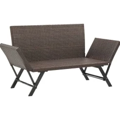 Clearance FinePRICE Puutarhapenkki tyynyillä musta 176 cm polyrottinki