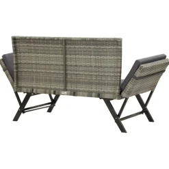 Clearance FinePRICE Puutarhapenkki tyynyillä musta 176 cm polyrottinki