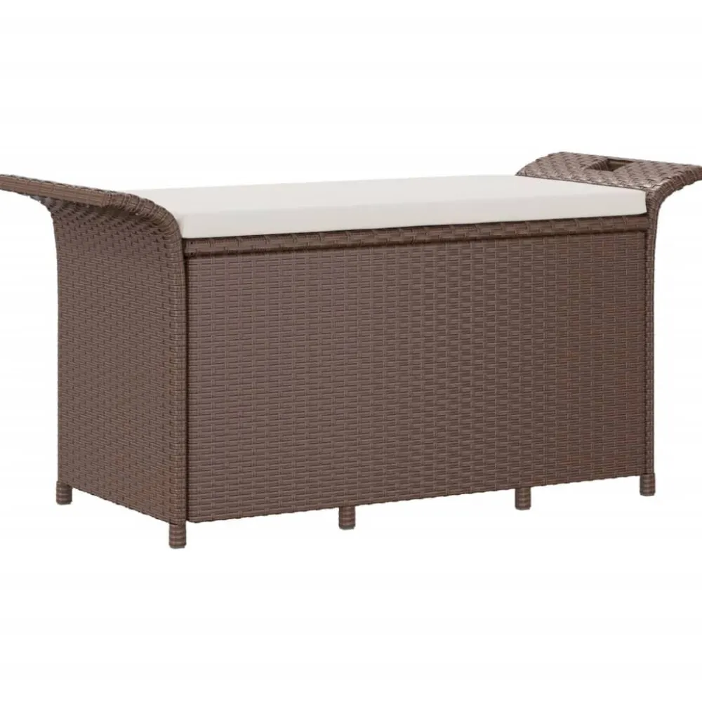 Sale FinePRICE Puutarhapenkki tyynyllä ruskea 116x46x57 cm polyrottinki