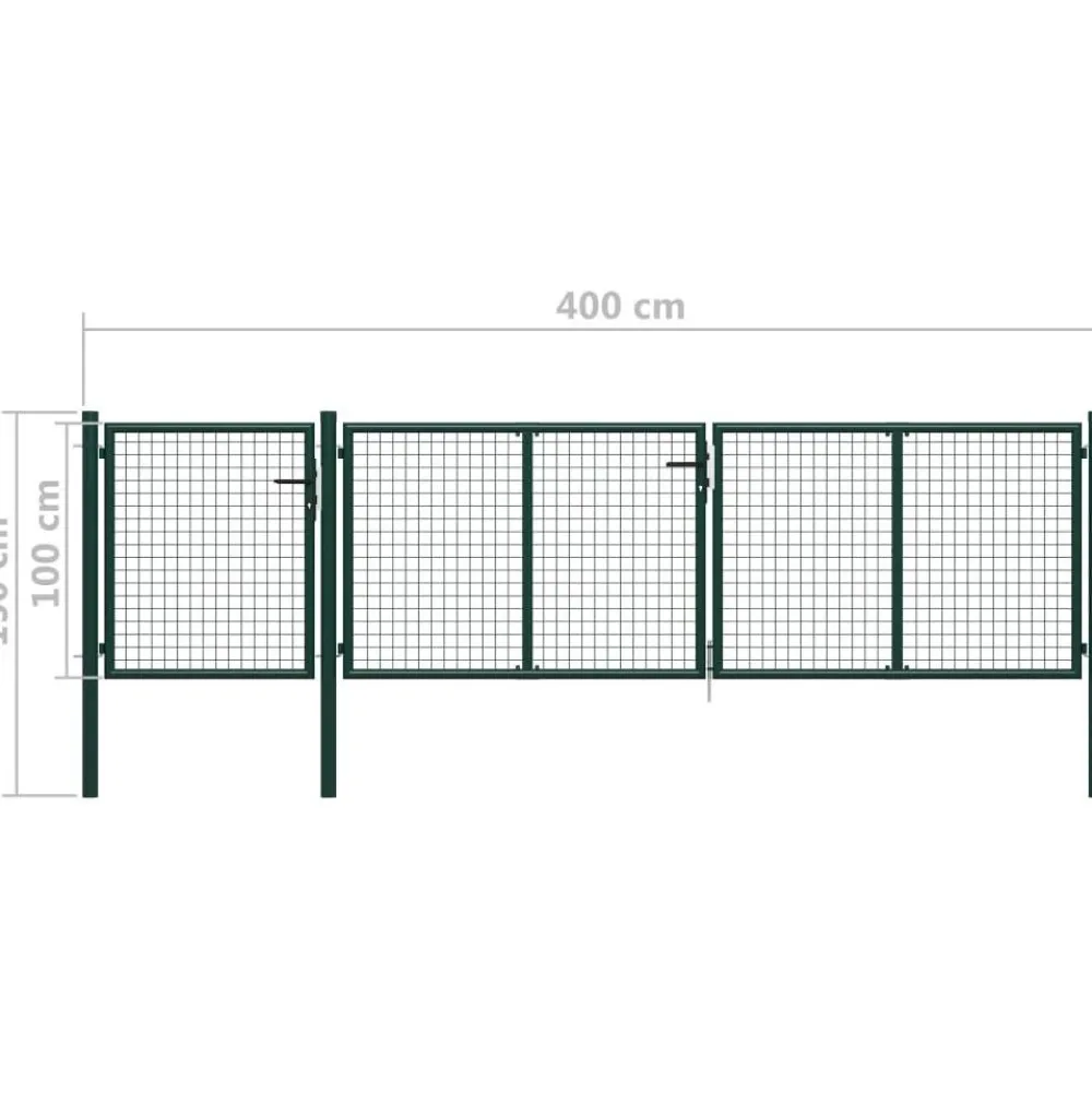 Outlet FinePRICE Puutarhaportti käyntiovella teräs 400x100cm vihreä