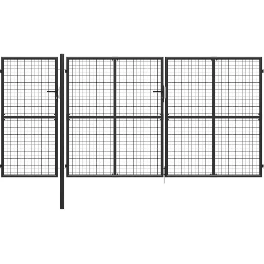 Outlet FinePRICE Puutarhaportti käyntiovella teräs 400x150cm antrasiitti