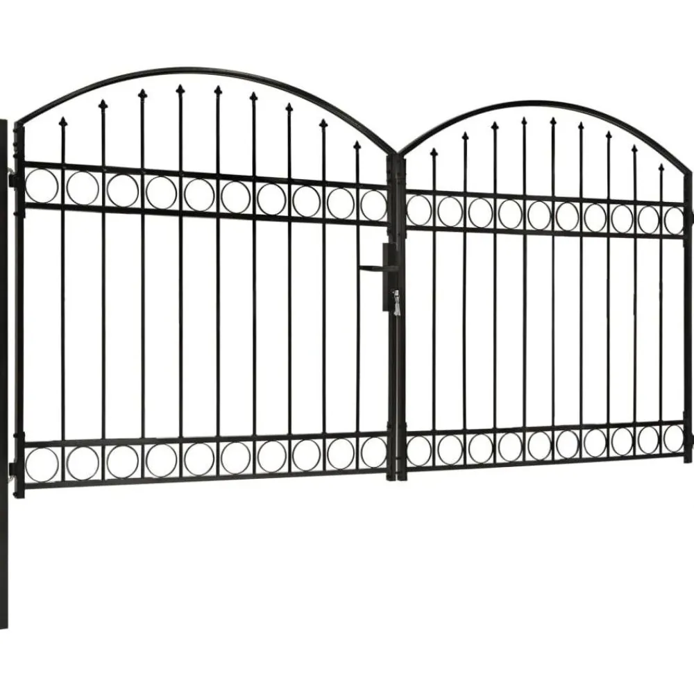 Online FinePRICE Puutarhaportti tuplaovilla kaareva yläosa teräs 300x125cm musta