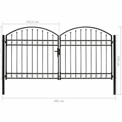 Online FinePRICE Puutarhaportti tuplaovilla kaareva yläosa teräs 300x125cm musta