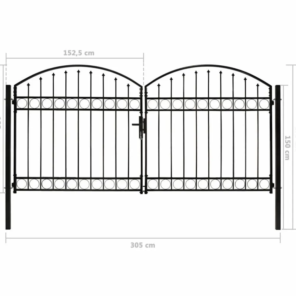 Online FinePRICE Puutarhaportti tuplaovilla kaareva yläosa teräs 300x125cm musta