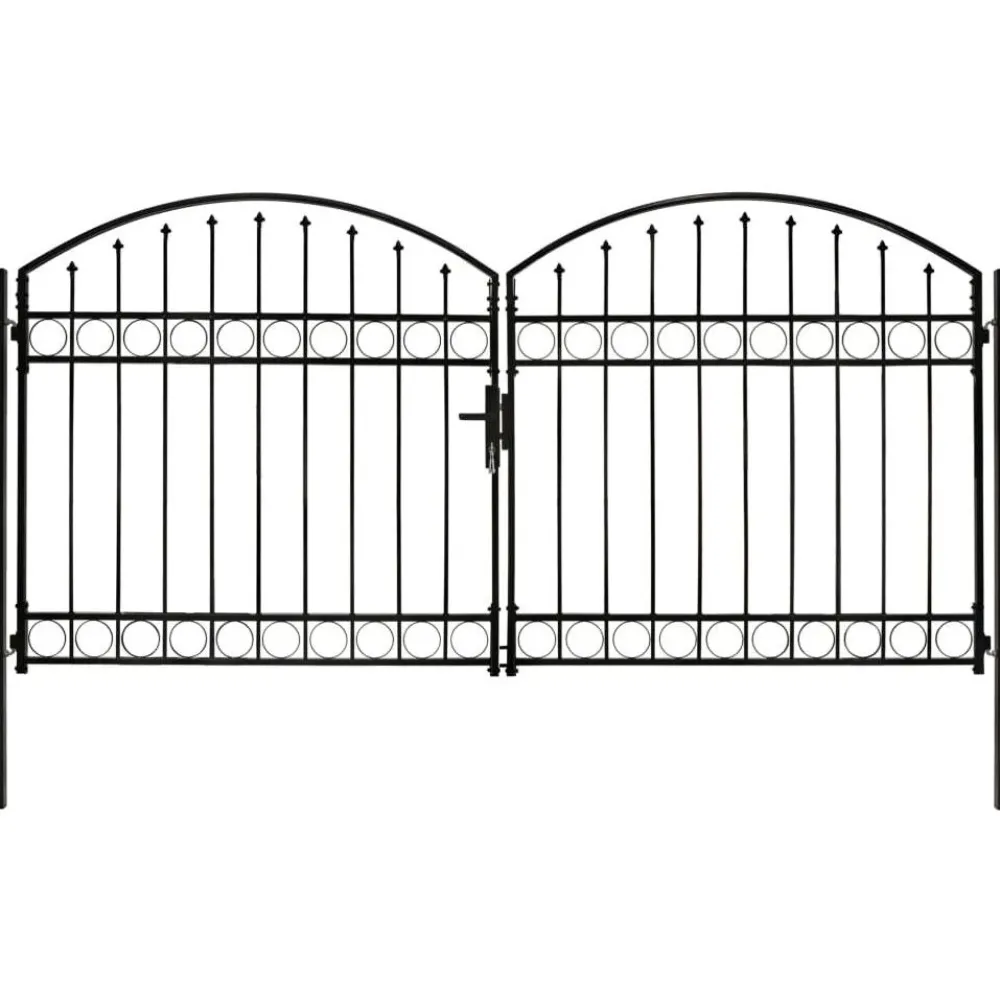 Online FinePRICE Puutarhaportti tuplaovilla kaareva yläosa teräs 300x125cm musta