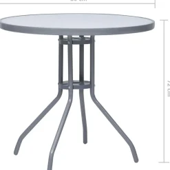 New FinePRICE Puutarhapöytä vaaleanharmaa 80 cm teräs ja lasi
