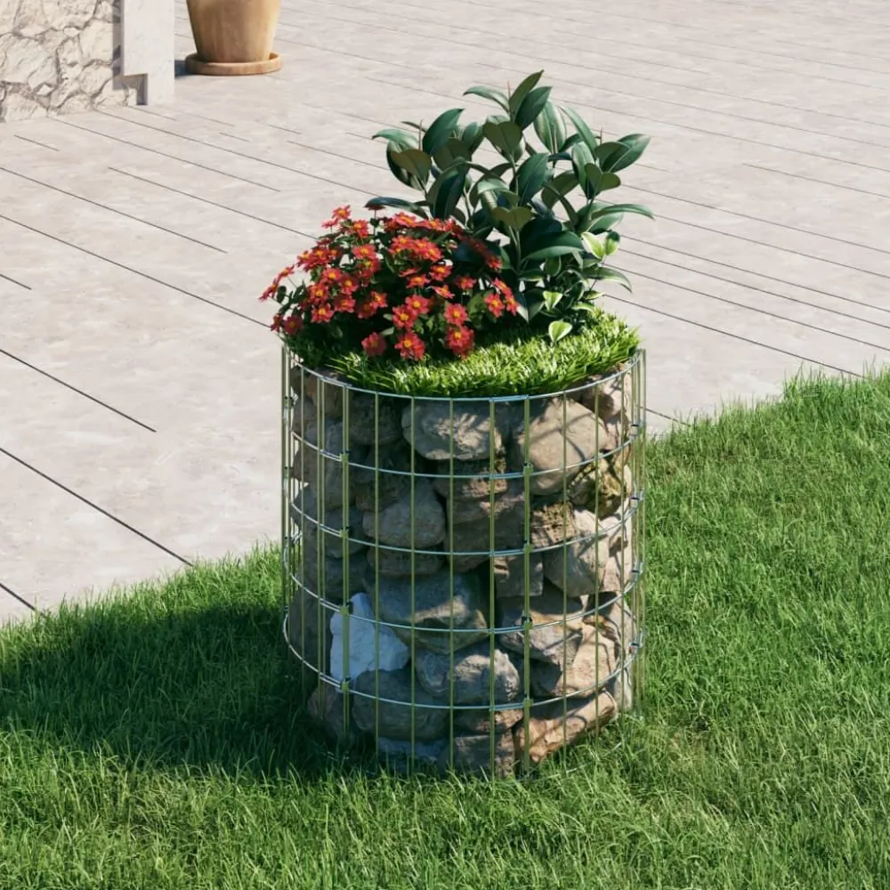 Outlet FinePRICE Pyöreä kivikoritolppa galvanoitu teräs Ø50x50 cm