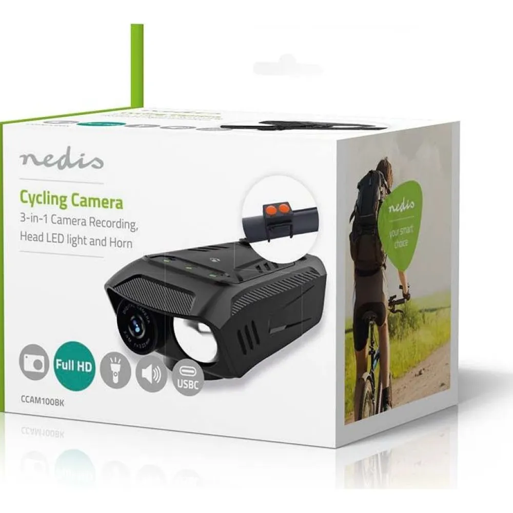 New Nedis Pyöräkamera valolla ja torvella CCAM100BK Full HD