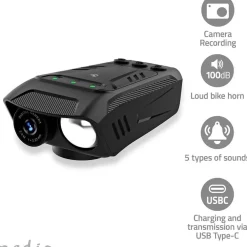New Nedis Pyöräkamera valolla ja torvella CCAM100BK Full HD