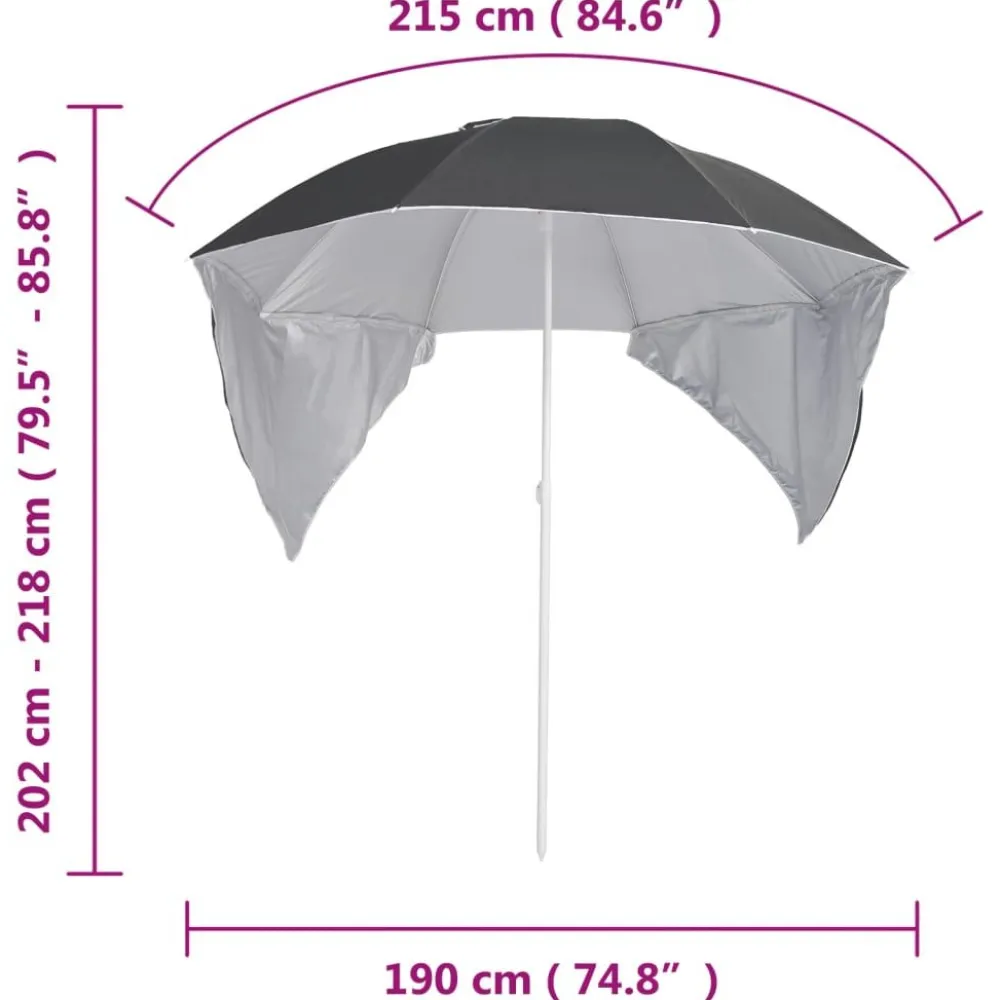 Outlet FinePRICE Rantavarjo sivuseinillä 215 cm antrasiitti
