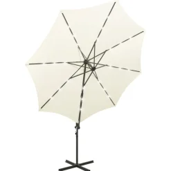 FinePRICE Riippuva aurinkovarjo 3 tangolla ja LED-valoilla 300 cm vihreä