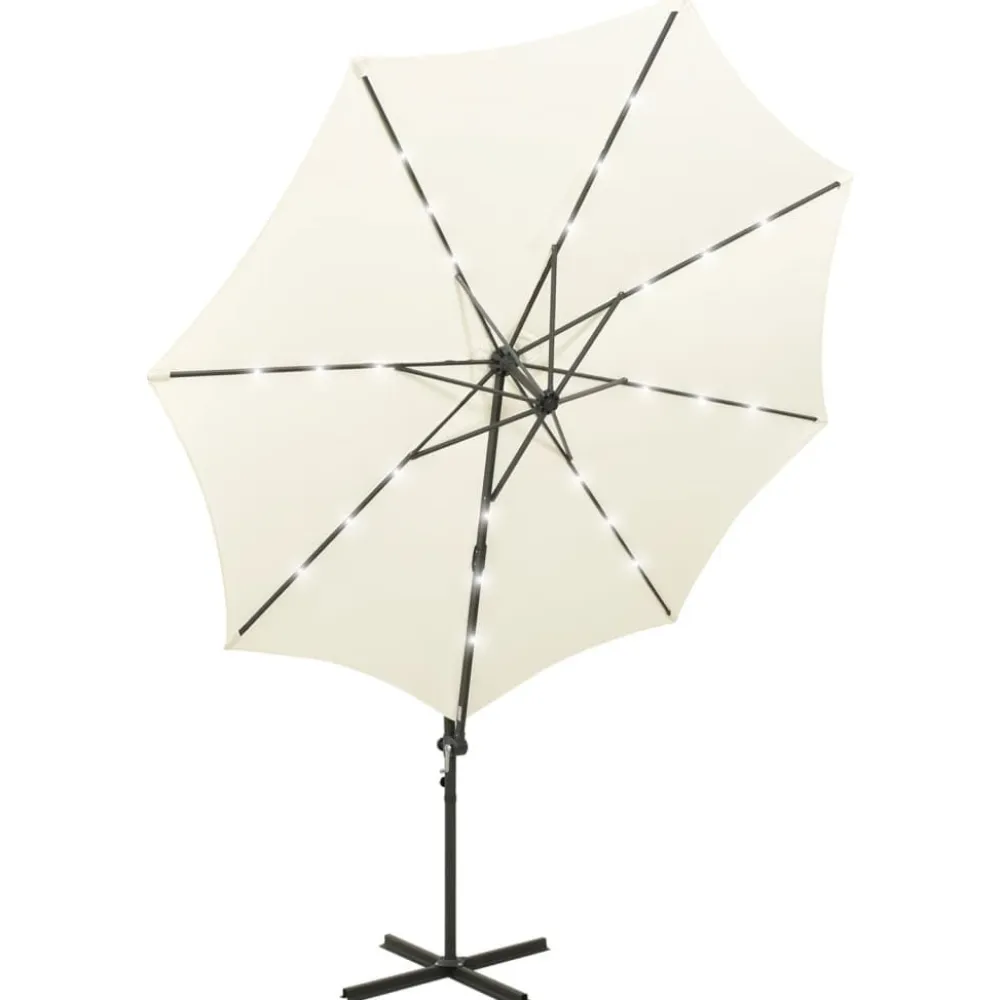 FinePRICE Riippuva aurinkovarjo 3 tangolla ja LED-valoilla 300 cm vihreä